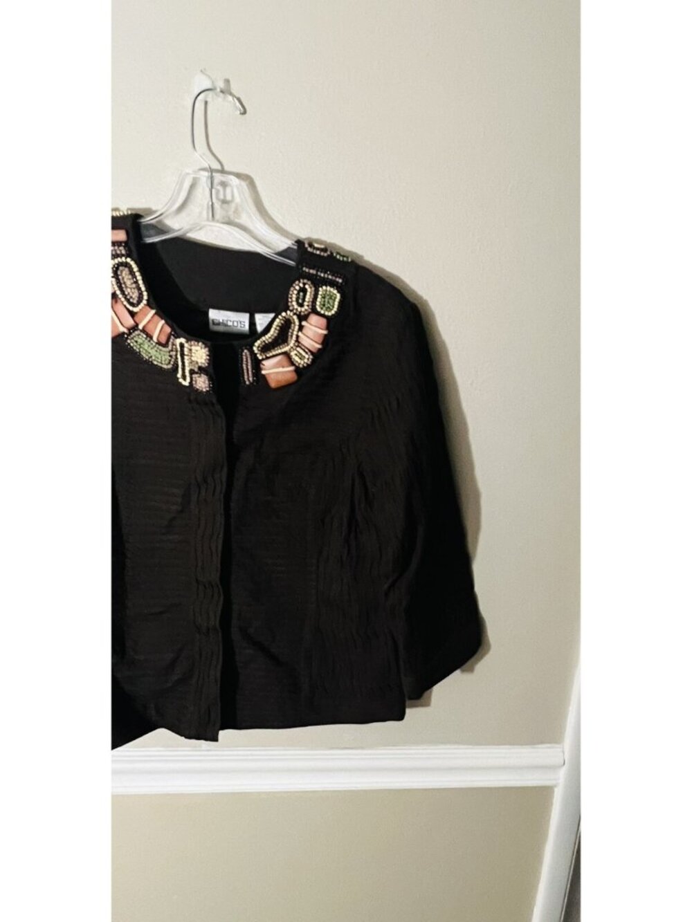 Chico's Womens Jacket size 0 Small Textured beaded wood Brown embellished neck - Picture 4 of 7